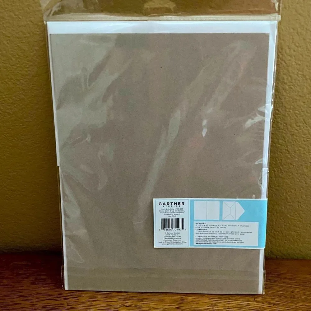 NWT 48 Gartner Studios 2-Up Invitations Silver Swirl 5.5